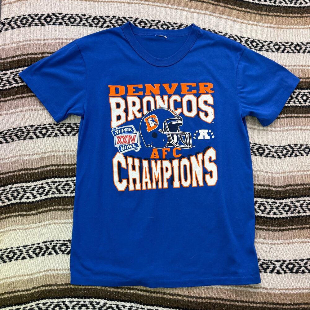 Men's Vintage 80's Denver Broncos Blue AFC Champions Super Bowl Tee Shirt Sz L